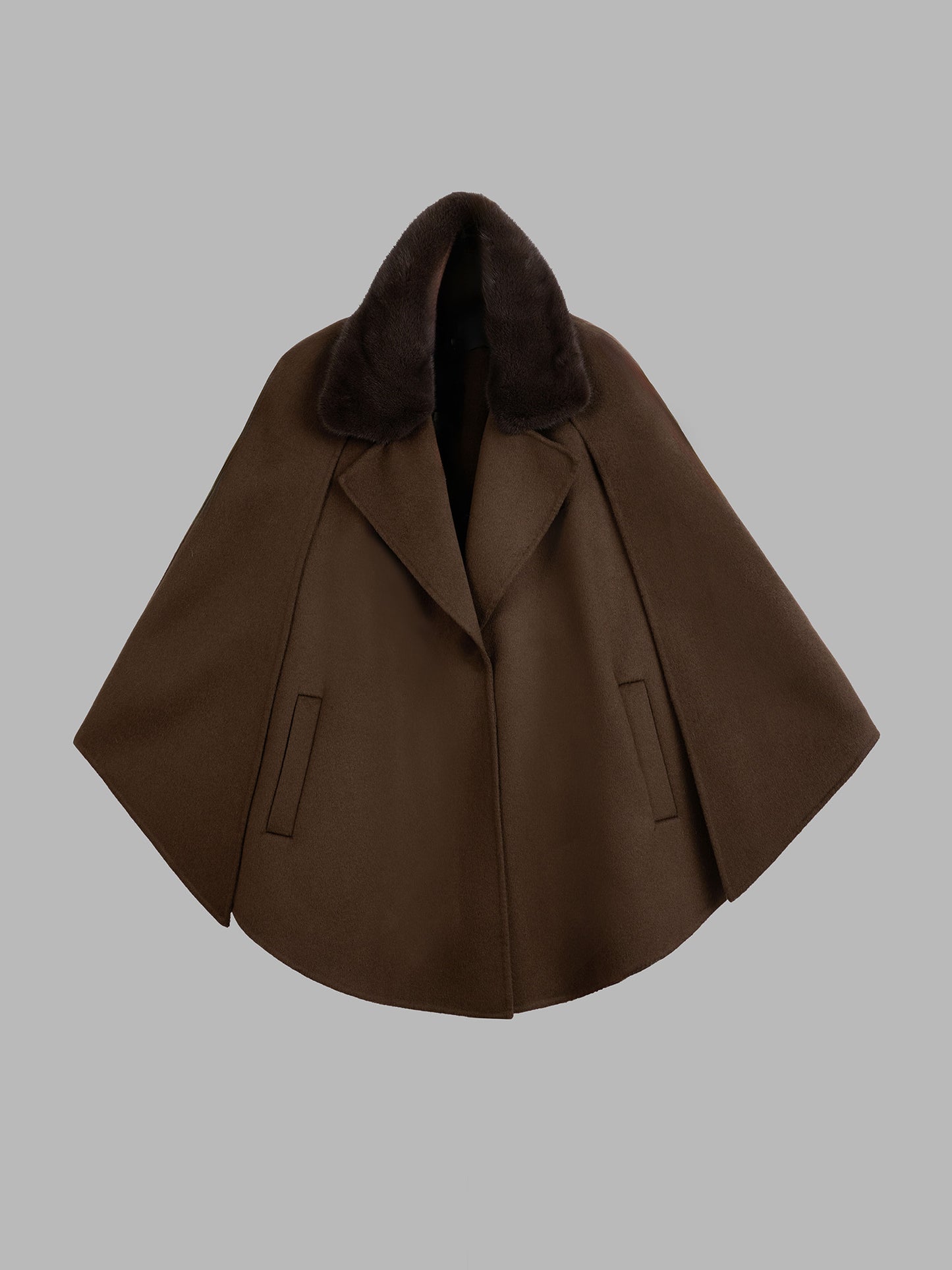 水貂領羊絨斗篷式外套