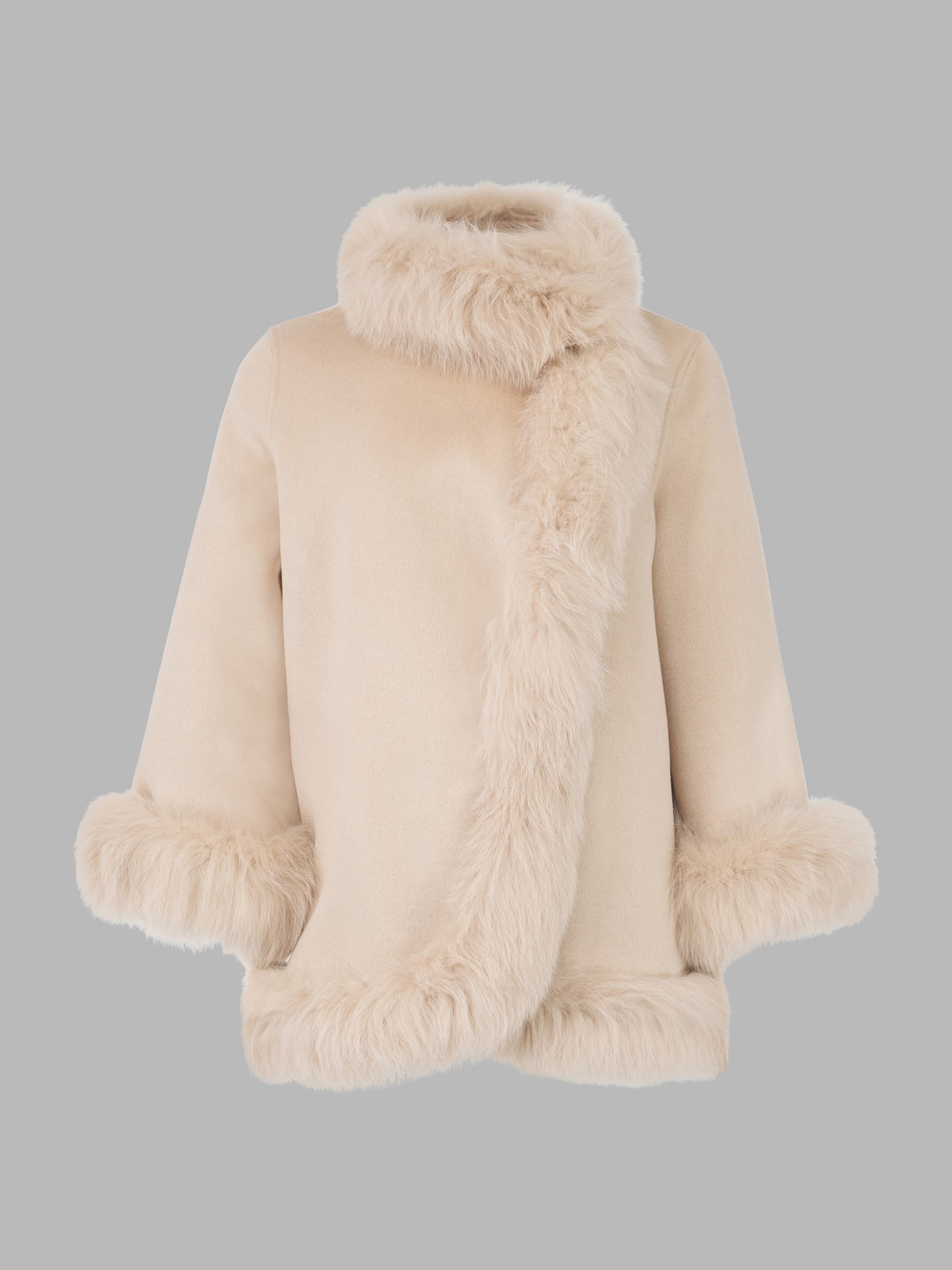 狐毛羊毛短大衣