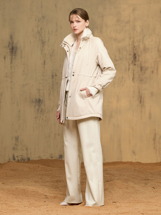 貂毛領羽絨長外套