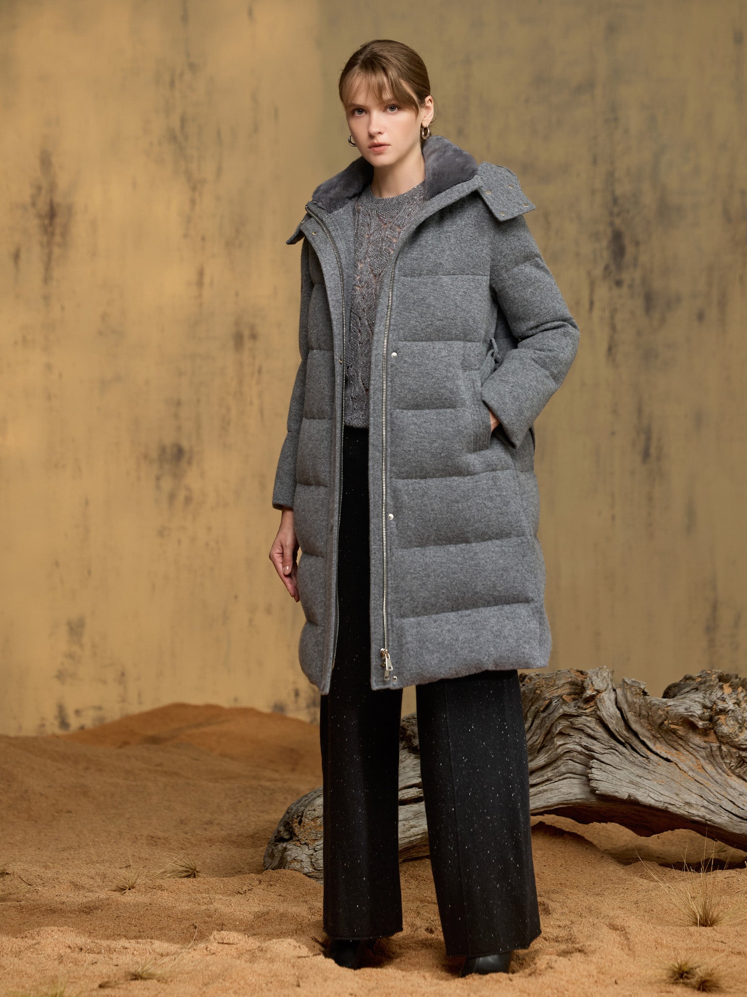 貂毛純羊絨鵝絨大衣