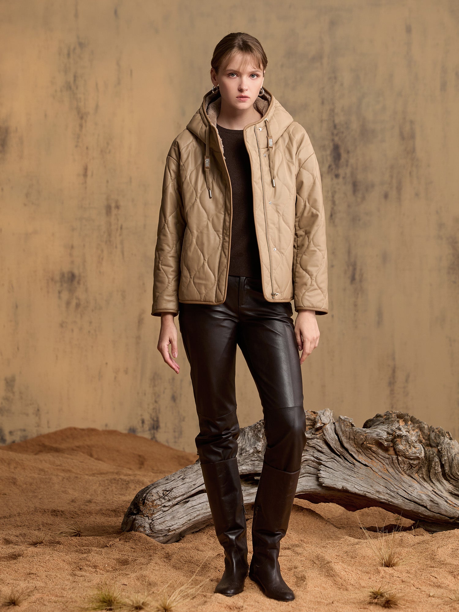 小羊皮兔毛外套