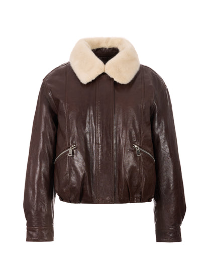 貂毛領小羊皮鵝絨外套