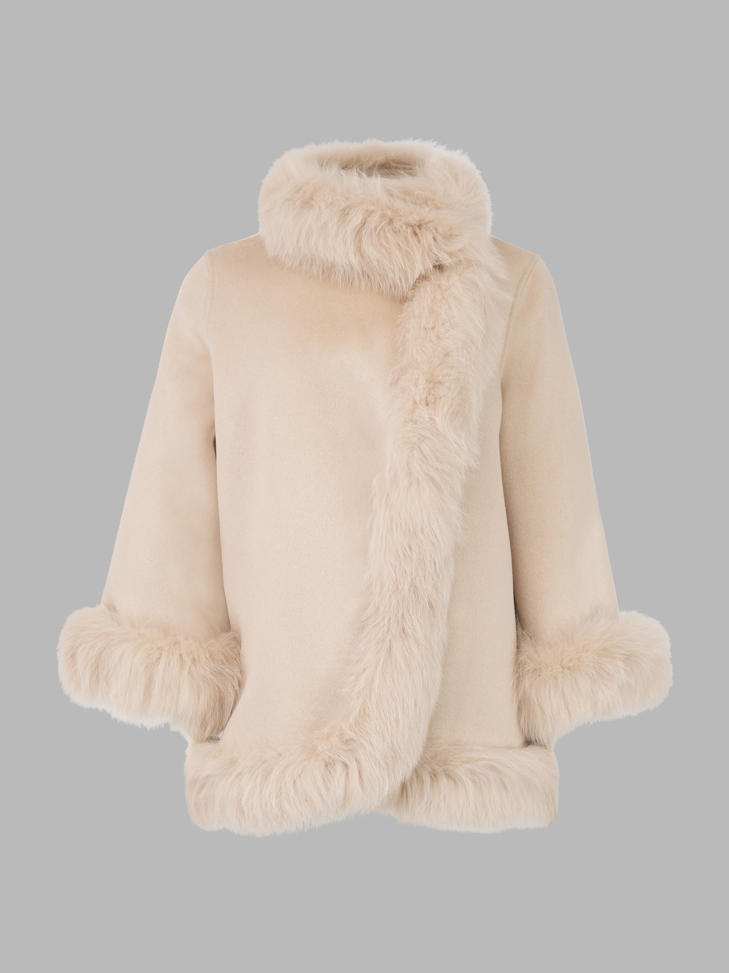 狐毛羊毛短大衣